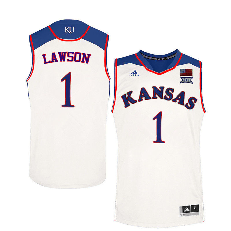 Men Kansas Jayhawks #1 Dedric Lawson College Basketball Jerseys-White - Click Image to Close